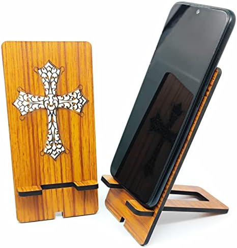 Cross Church Telefon Stand -Onalizirani pokloni Drveni stalak za tablet mobitela Anti klizanje, ručno izrađeni