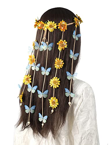 AWAYTR cvijet hipi traka za glavu cvjetna kruna Behemain Suncokreti perle prilagoditi cvijet Headdress Hair