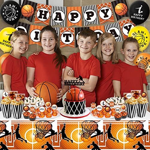 Miucat dekoracije za košarkaške zabave, ukrasi za rođendan košarke sadrže rođendanski baner i balone za košarku, Topere za torte, košarkaški sportski stolnjak, potrepštine za košarkaške zabave za dječake djecu tinejdžere muškarce