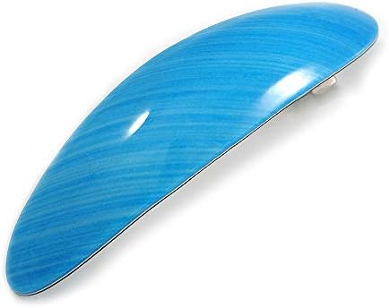 Avalaya Sky Blue Stripy Print akril ovalna bareta / kopča za kosu u srebrnoj tonu - 90mm dugačak