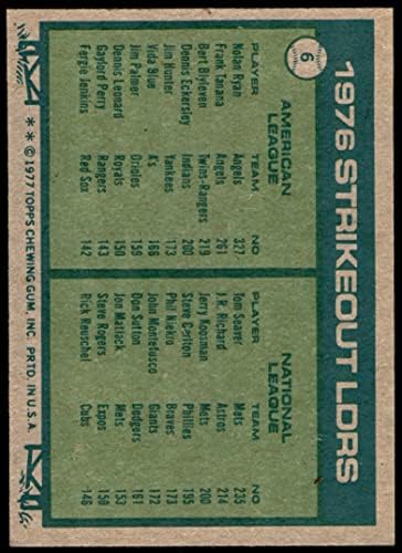 1977. gornje lideri 6 Strikeout lideri Nolan Ryan / Tom Seaver Angels / Mets VG Angels / Mets
