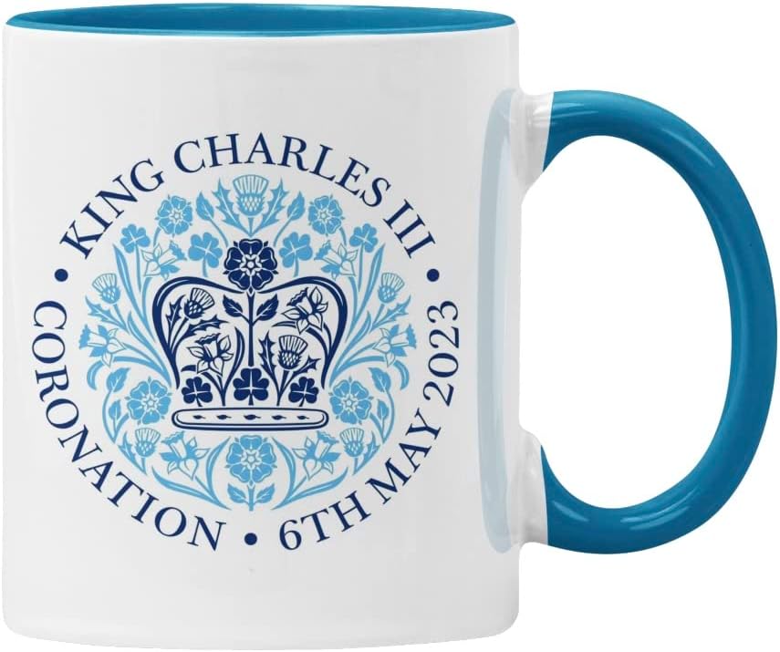 Plumfoolery King Charles III Coronacijska šolja Coaster set prigodni amblem
