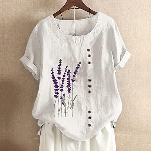 Labava majica za bluzu za damu za Lady Falt Ljeto kratki rukav 2023 posteljina od posteljine pamučna cvjetna