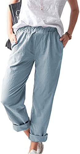 Pamučne lanene pantalone ženske ljetne Casual pantalone sa džepovima labave vezice čvrste rastezljive udobne