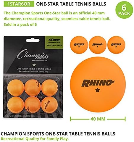 PHAMPION SPORTS 1 zvjezdica Stolni tenis Paket kuglice - narandžasti ping kuglice, set od 6, sa 40 mm bešavnim