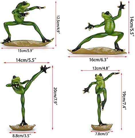Juxyes Set od 4 Creative Resin Kung Fu Flogs Figurini Decor, kungfu predstavljaju statua skulpture, personalizirane