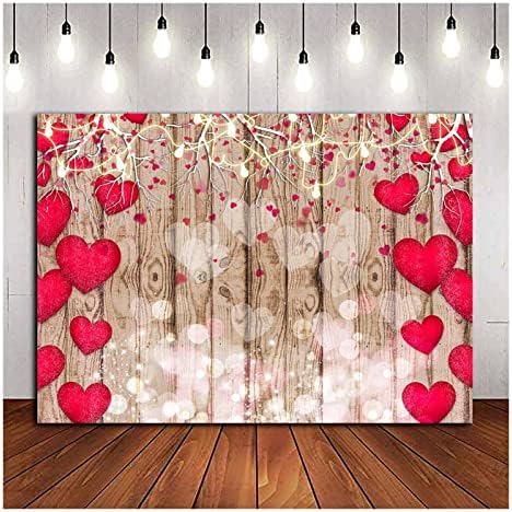 Crvena Ljubav Srce Valentinovo Vintage rustikalno Drvo tema fotografija pozadine 7x5ft Majčin dan vjenčanje