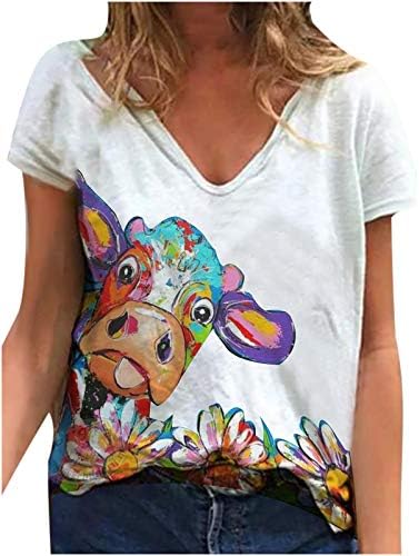 Kratki rukav za žene Dragonfly Print V vrat bluza šarena kravlja grafička majica ljetna Casual labava majica