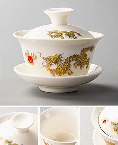 Emoyi Gold Dragon Porcelana Sancei Cup Gaiwan Kongfu Teaset s poklopcem i pogodom
