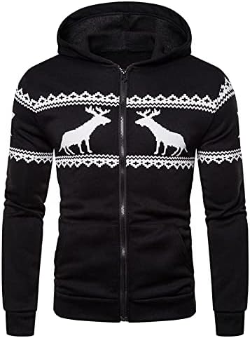 XXBR božićne jakne za mens, Xmas Reindeer Elk Print dukseri sa kapuljačom Patchwork patentne atletičke casual